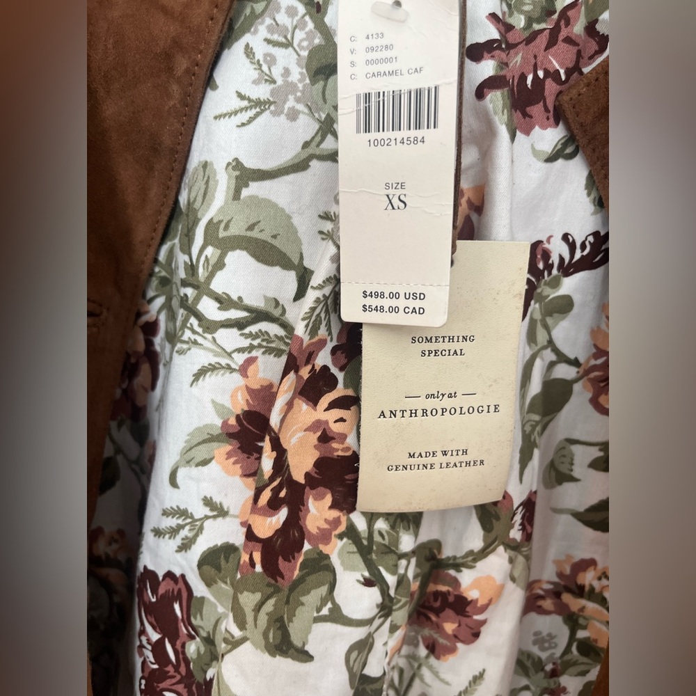 NWT #Anthropologie Retail$498 Brown Suede Women's Coat with leather cuff. Sz xs - Picture 7 of 12